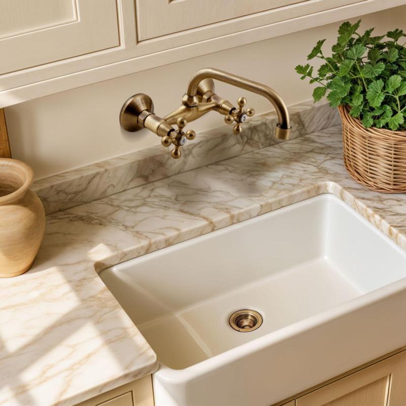 AquaTrimo Vivaldi torneira de cozinha de parede em bronze clássico com bica superior 21VV7066BN.