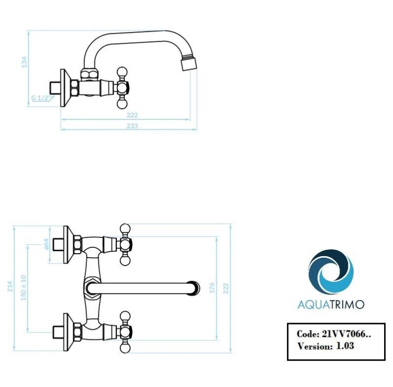 AquaTrimo Vivaldi torneira de cozinha de parede em bronze clássico com bica superior 21VV7066BN.