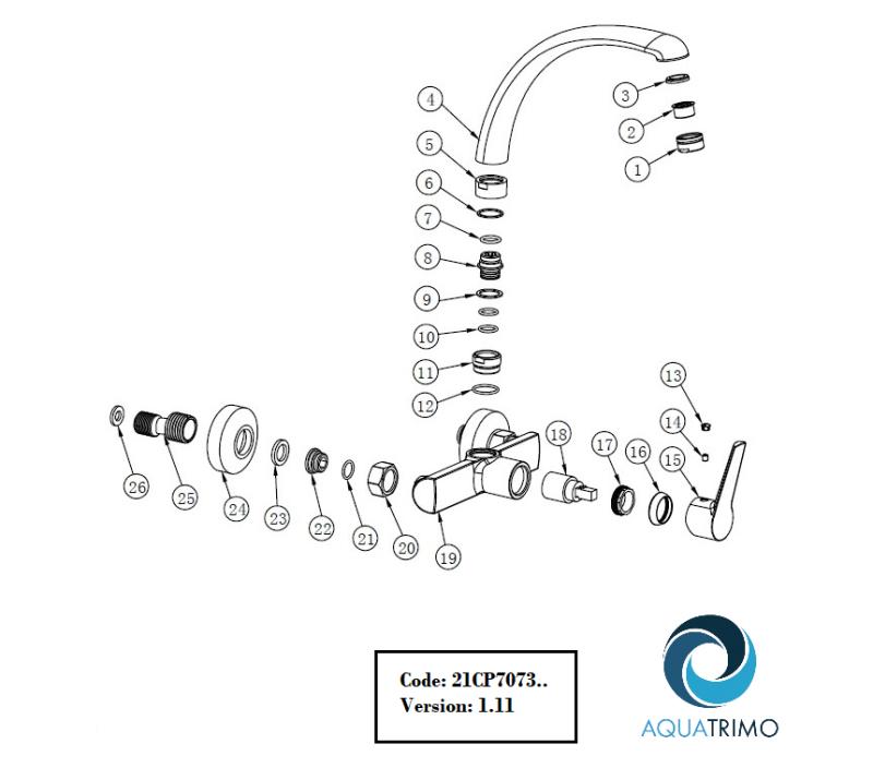 AquaTrimo Chopin torneira de parede para cozinha com saída superior, preto fosco, 21CP7073SW