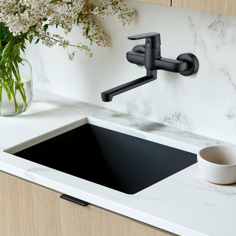 AquaTrimo Chopin torneira de parede preta com bica inferior de 235mm 21CP7075SW