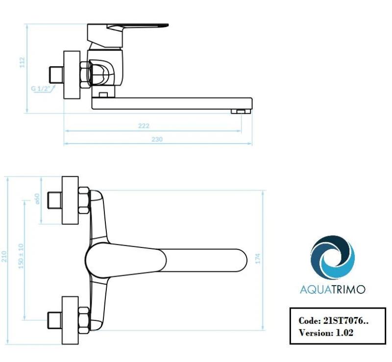 AquaTrimo Schubert torneira de parede para cozinha de uma alavanca cromada 21ST7076CM