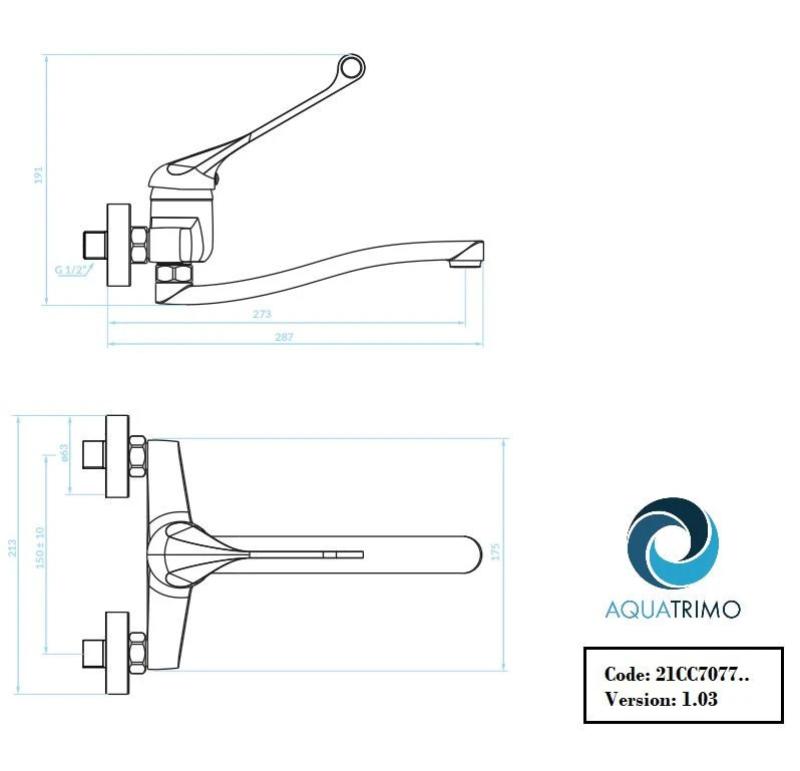 AquaTrimo Clinic torneira de cozinha para parede com alavanca longa cromada 21CC7077CM