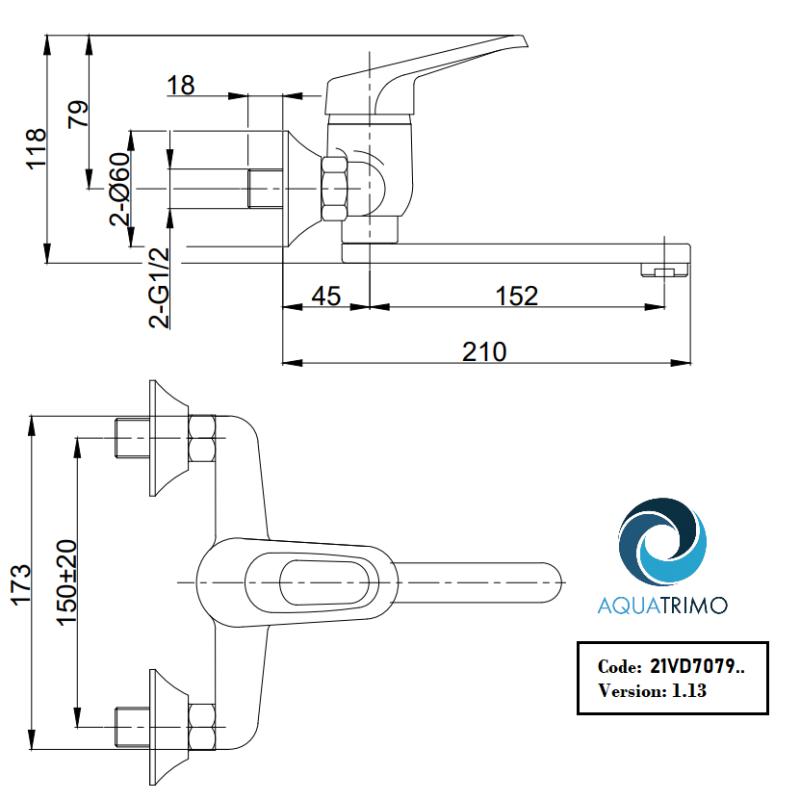 AquaTrimo Verdi torneira de parede monocomando para cozinha cromada com bica curta 21VD7079CM