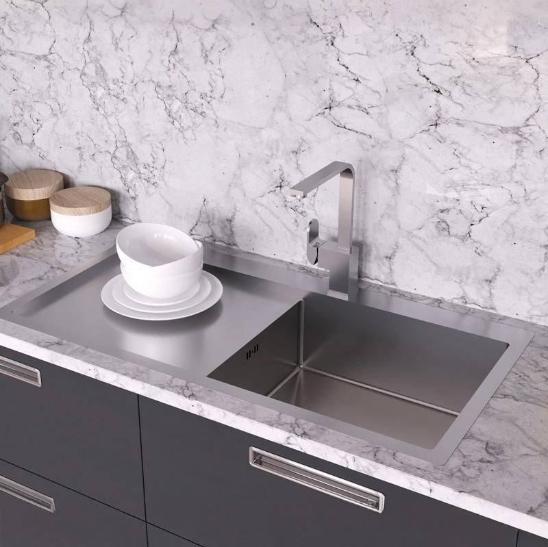 Ausmann Oder Blue grote RVS spoelbak 100x51cm vlakbouw en opbouw met afdruipgedeelte 1208957123