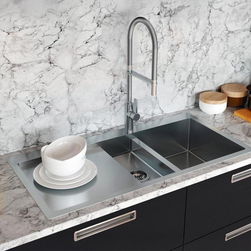 Ausmann Oder Blue 1,5 pia de aço inoxidável 78x50cm com montagem nivelada e montagem superior com escorredor 1208957125