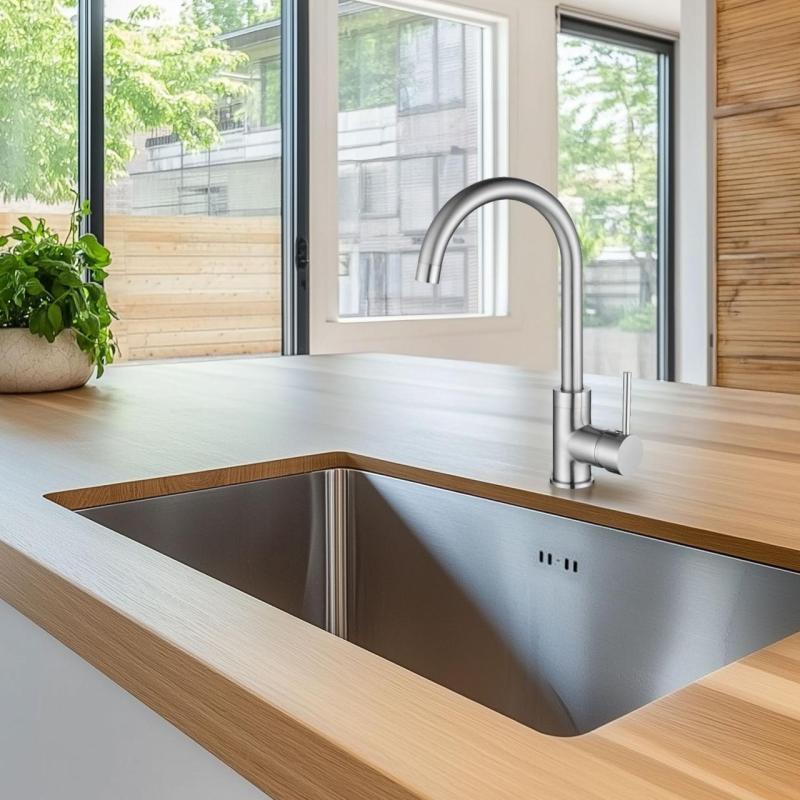 Ausmann Petra misturador de cozinha com bica giratória em aço inoxidável 1208957157