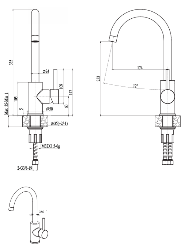 Ausmann Petra misturador de cozinha com bica giratória em aço inoxidável 1208957157