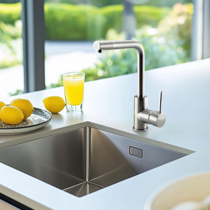 Ausmann Lavea torneira de cozinha em aço inoxidável com bica giratória e arejador giratório 1208957160