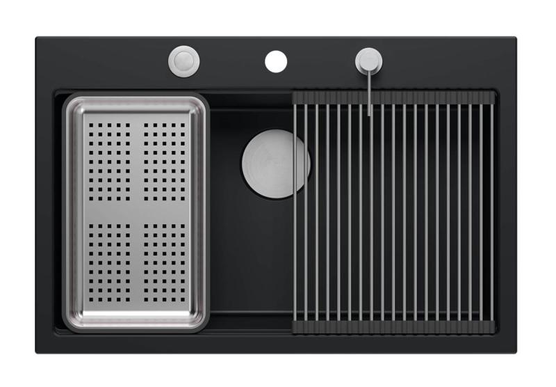 Quadri pia de sobrepor grande em granito preto fosco Hard Rock 76x50cm incluindo acessórios 1208957201