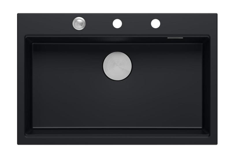 Quadri pia de sobrepor grande em granito preto fosco Hard Rock 76x50cm incluindo acessórios 1208957201