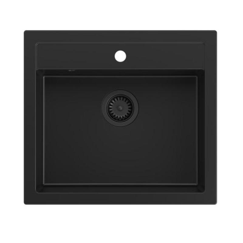 Quadri Farmhouse rústica ou embutida pia de granito fosco preto 595x540mm 1208957208