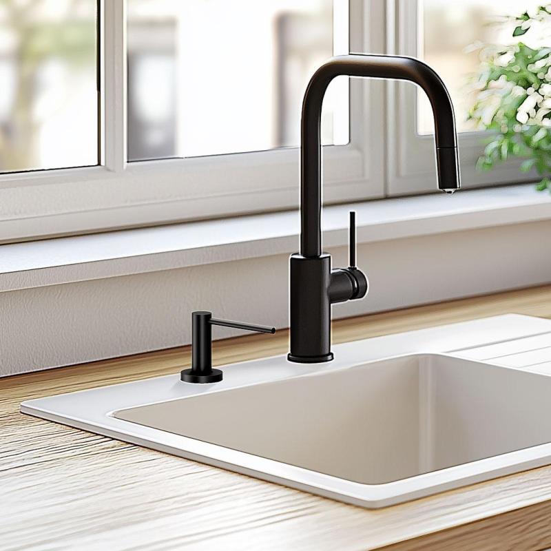 Quadri Swindon Luxo Dispensador de Sabão Embutido Preto Fosco Recarregável por Cima 1208957213