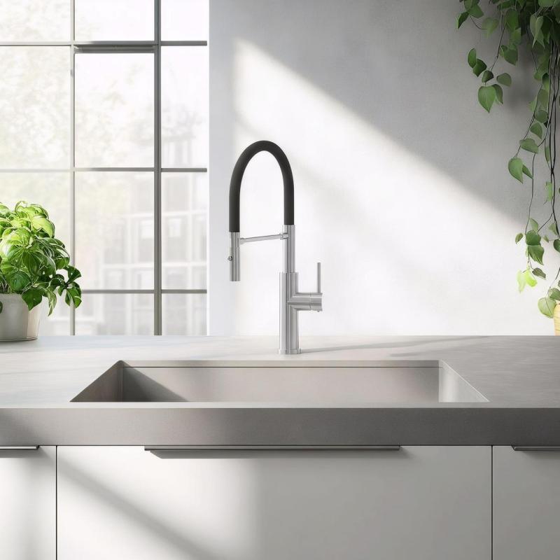 Quadri Chester torneira de cozinha com bica flexível e ducha com 2 tipos de jato em aço inoxidável 1208957226