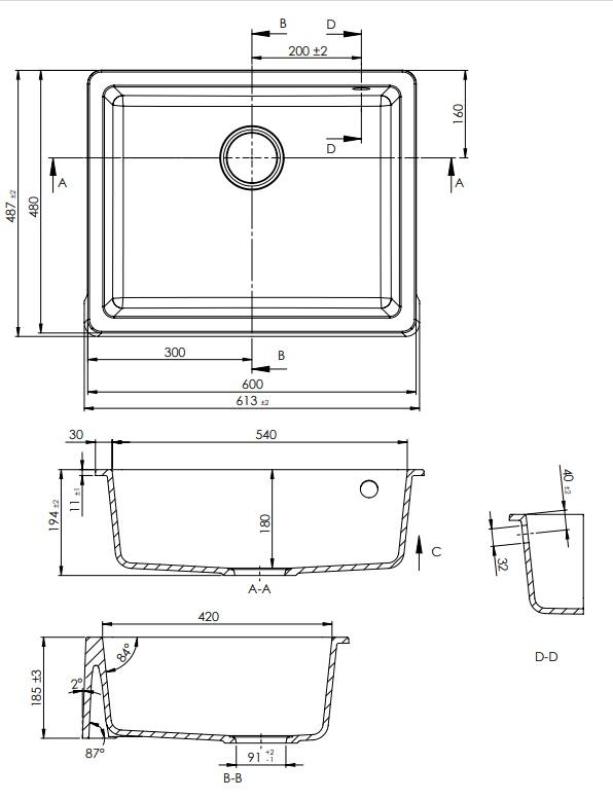 GraniteMy Tradition pia de cozinha tipo farmhouse em granito 60x48 cm preta para instalação embutida ou de sobrepor 1208957288