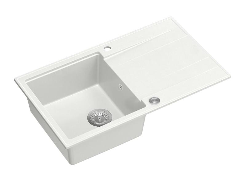 Quadri Luton pia de granito branco com escorredor reversível 86x50cm com tampão de aço inoxidável 1208957328