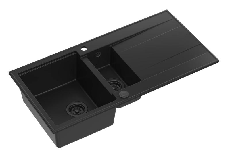 Quadri Luton pia de granito preto de sobrepor 1,5 cubas com escorredor reversível 100x50cm com tampa preta 1208957329