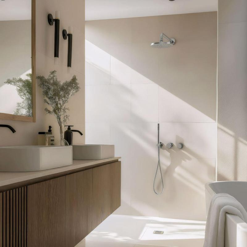 Conjunto de chuveiro embutido Waterevolution Flow cromado com chuveiro termostático tipo ducha e chuveiro de mão 1208957343