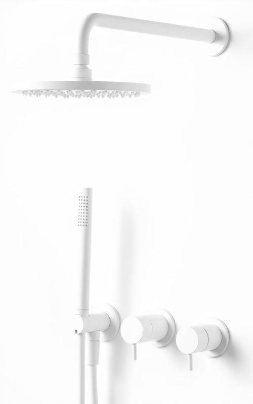Conjunto de chuveiro embutido Waterevolution Flow branco mate com chuveiro termostático tipo chuva e chuveiro de mão 1208957344