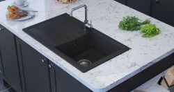 GraniteMy Smart pia de granito preta extra rasa, de montagem superior, 76x44cm, com escorredor reversível 1208957353