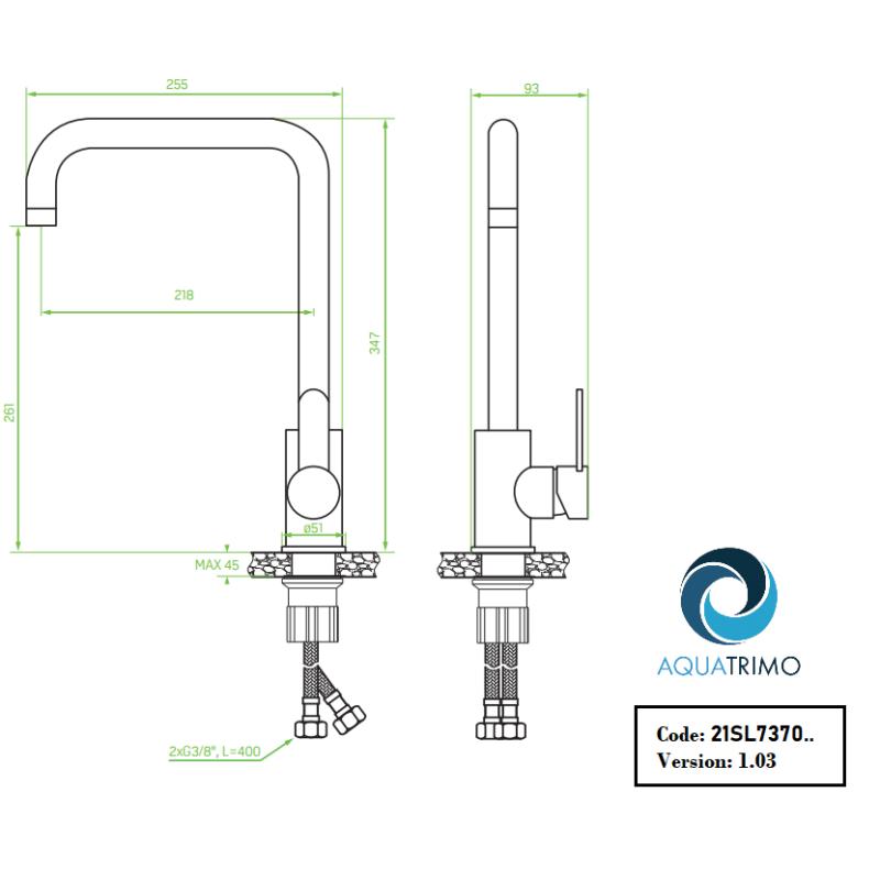 AquaTrimo Solid torneira de cozinha em aço inoxidável maciço com bica giratória 21SL7370SS