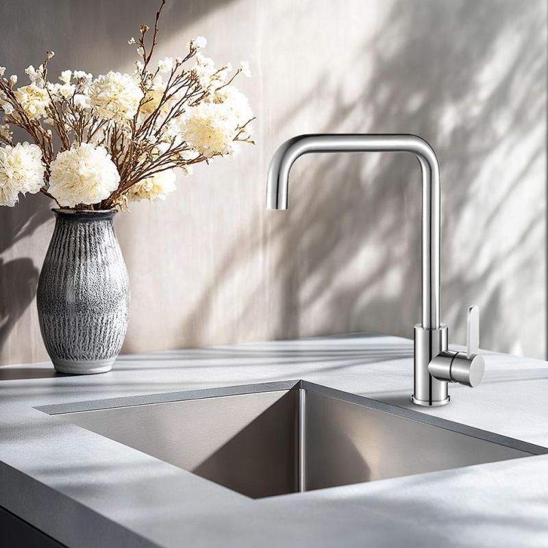 AquaTrimo Solid torneira de cozinha em aço inoxidável maciço com bica giratória 21SL7370SS