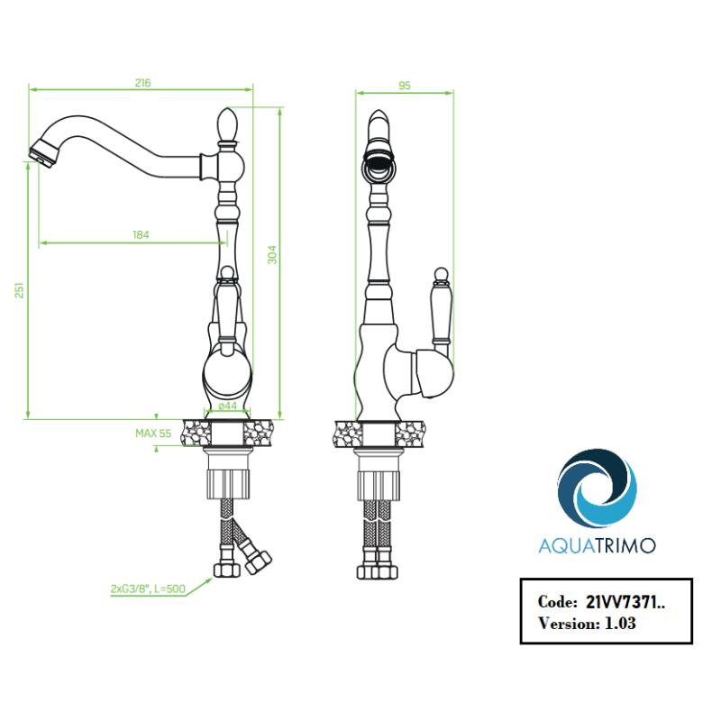 Misturado de cozinha clássico AquaTrimo Vivaldi cromado com bica giratória 21VV7371CM