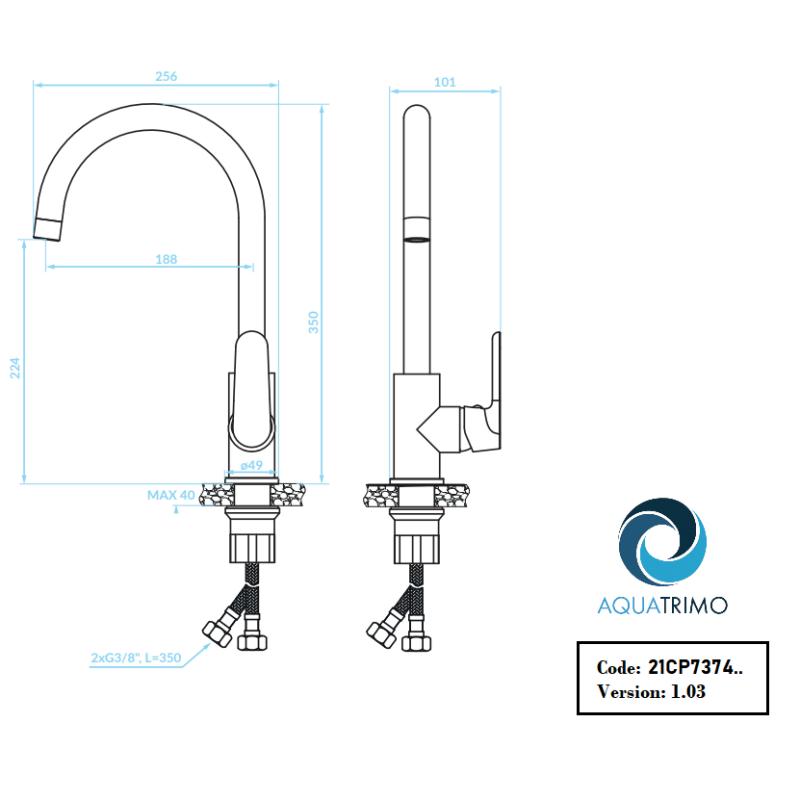 AquaTrimo Chopin misturadora de cozinha monocomando preto fosco 21CP7374SW