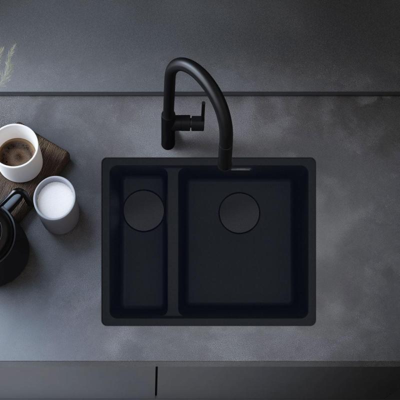 Franke Maris MRG 260/160-34-15 Fragranite edição preta pia mate embutida grande à direita