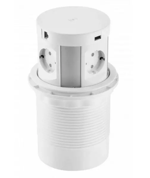 Indux Push embutido com aterramento branco tomada de cozinha na bancada com 4 tomadas, 2 x USB, 2 x RJ45 e carregamento sem fio 1208957419