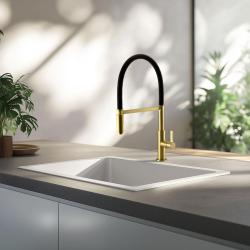 Ausmann Lavea torneira de cozinha dourada PVD gold com bica giratória e flexível 1208957436