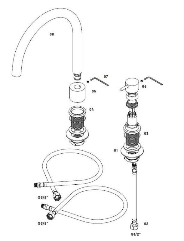Waterevolution Flow misturador de cozinha de 2 furos em latão T151LE
