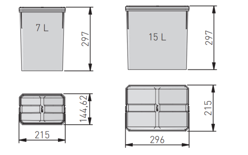 Garbi Basket B-70-4 sistema de separação de resíduos para gaveta de 70 cm, incluindo suporte e 4 lixeiras 1208957476