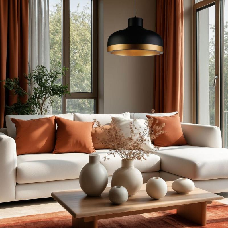 Lâmpada pendente moderna Decor Goldi preto dourado, diâmetro 42 cm 4113