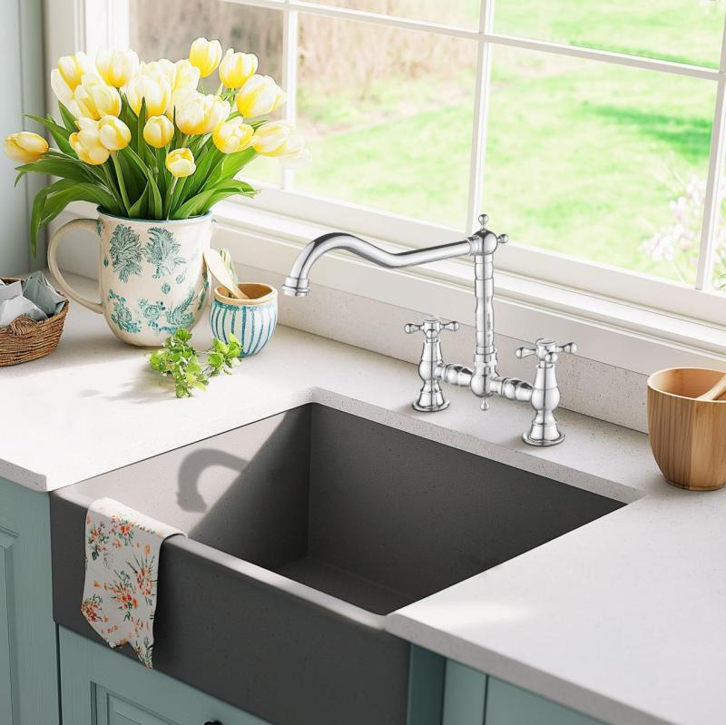 AquaTrimo Windsor Torneira de Cozinha Clássica Nostálgica com Bica Angular de 2 Furos em Cromado 21WS7653CM