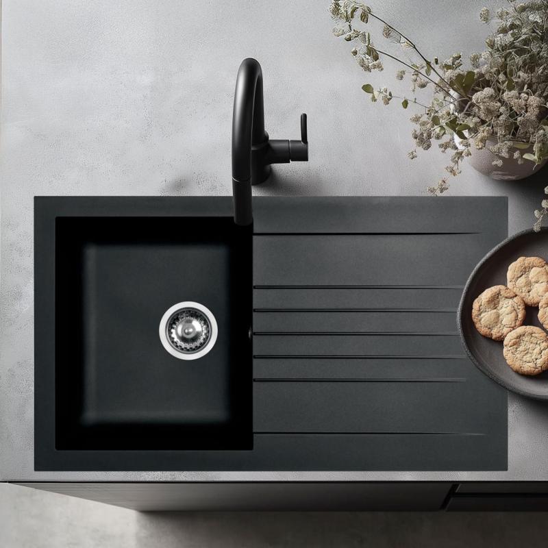 Ausmann Fibre pia preta reversível com escorredor embutido 86x50 cm 1208957665