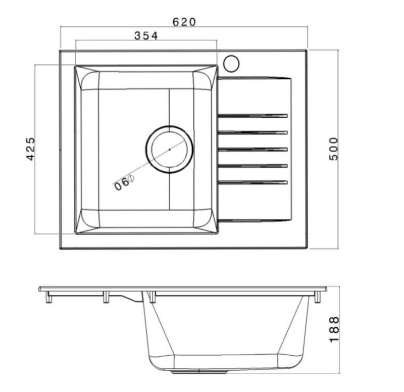 Ausmann Fibre Mini pia preta reversível com escorredor de sobrepor 62x50cm 1208957667