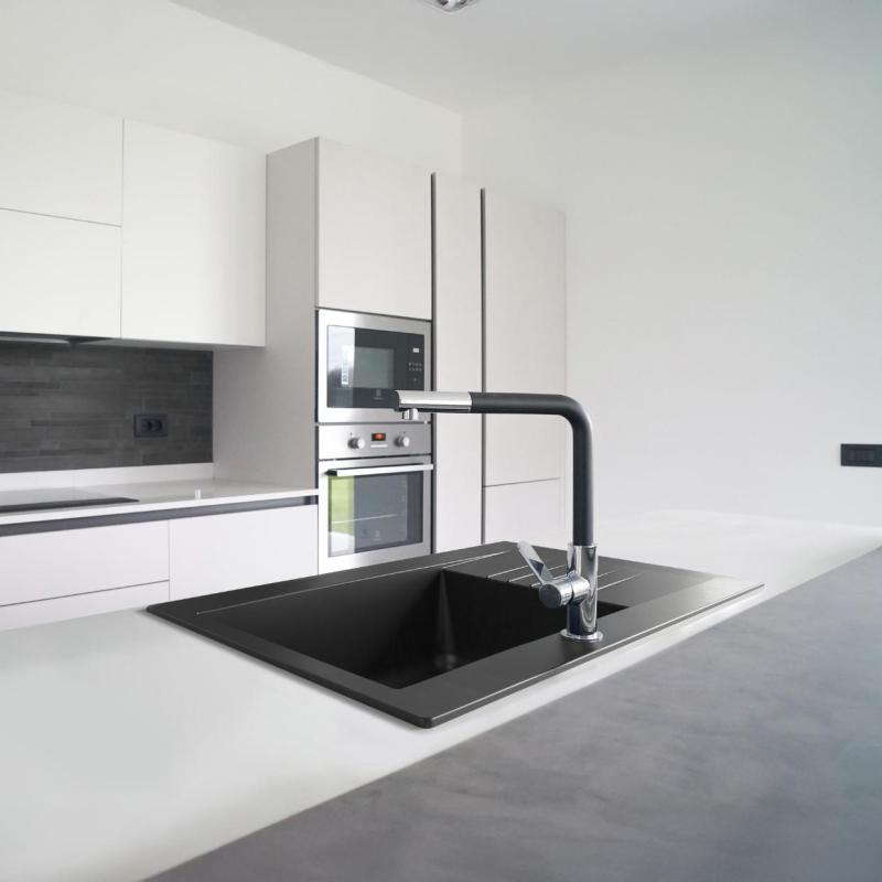 Ausmann Fibre Mini pia preta reversível com escorredor de sobrepor 62x50cm 1208957667