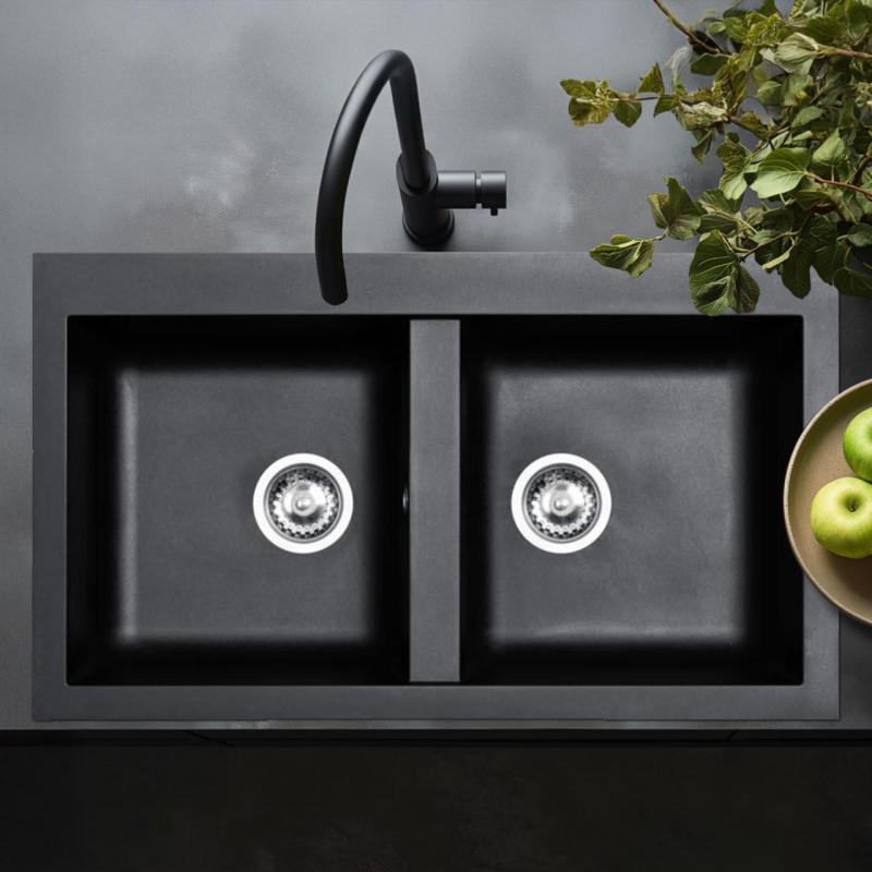 Ausmann Fibre pia dupla de montagem superior preto em plástico 86x50cm 1208957669