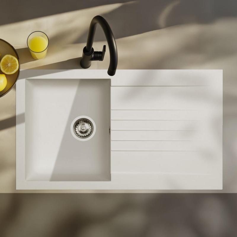 Ausmann Fibre pia branca reversível com escorredor de montagem de 86x50 cm 1208957673