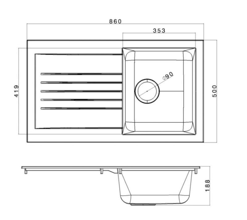 Ausmann Fibre pia branca reversível com escorredor de montagem de 86x50 cm 1208957673