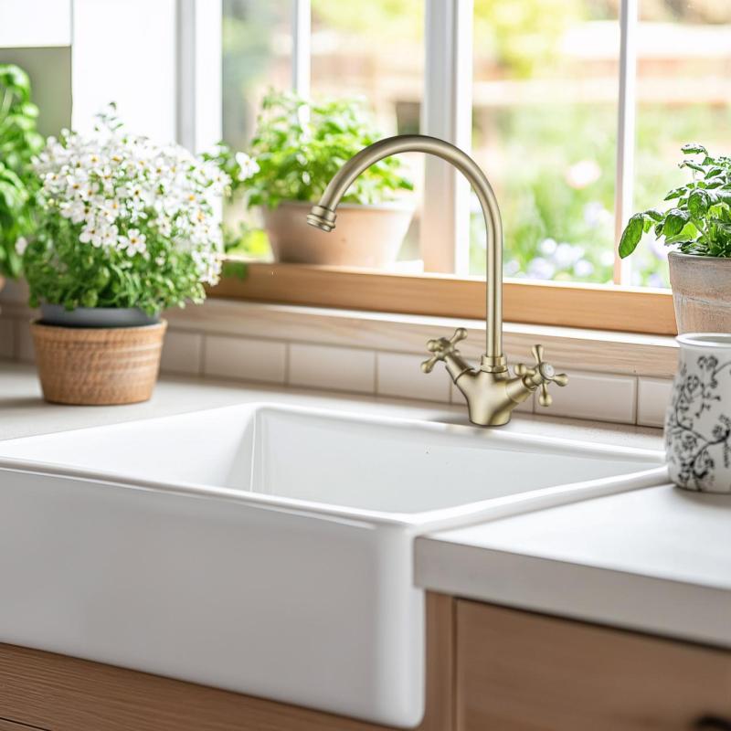 AquaTrimo Windsor torneira de cozinha clássica nostálgica com bica redonda bronze 21WS7652BN