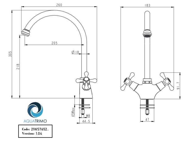 AquaTrimo Windsor cozinha clássica torneira de cozinha nostálgica com bica redonda inox 21WS7652NM