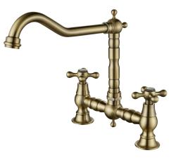 AquaTrimo Windsor 2 furos torneira de cozinha clássica nostálgica com bica em ângulo bronze 21WS7653BN