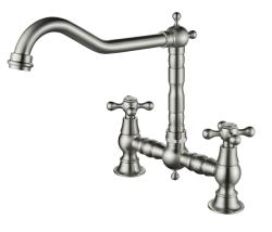 AquaTrimo Windsor Torneira de Cozinha Clássica Nostálgica de 2 Furos com Bica Angular em Aço Inoxidável 21WS7653NM