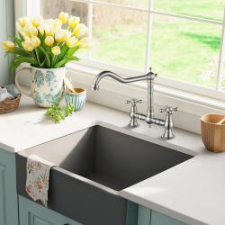 AquaTrimo Windsor Torneira de Cozinha Clássica Nostálgica de 2 Furos com Bica Angular em Aço Inoxidável 21WS7653NM