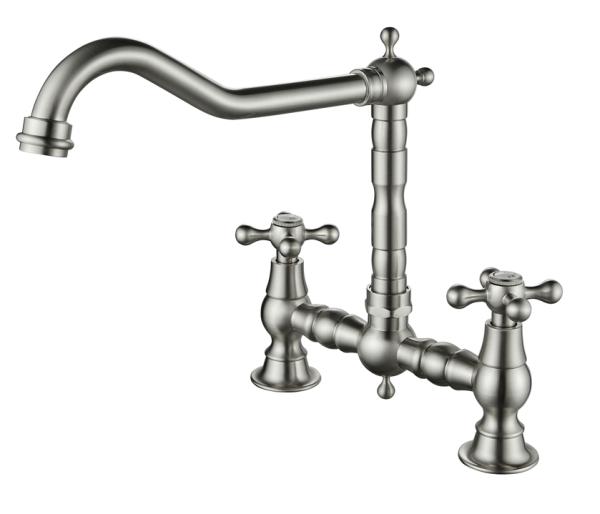 AquaTrimo Windsor Torneira de Cozinha Clássica Nostálgica de 2 Furos com Bica Angular em Aço Inoxidável 21WS7653NM