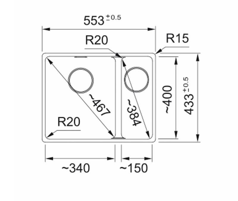 Franke Maris MRG 260-34-15 Fragranite Polar White pia Pia à esquerda para instalação nivelada