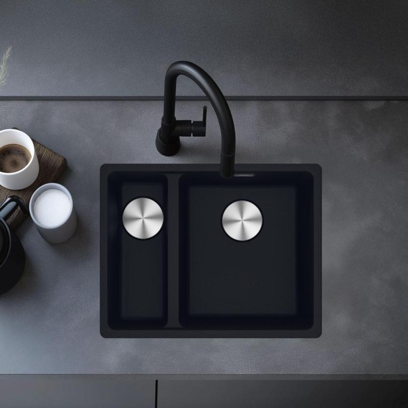 Franke Maris MRG 260-34-15 Fragranite Matt preto pia Pia à esquerda para embutir