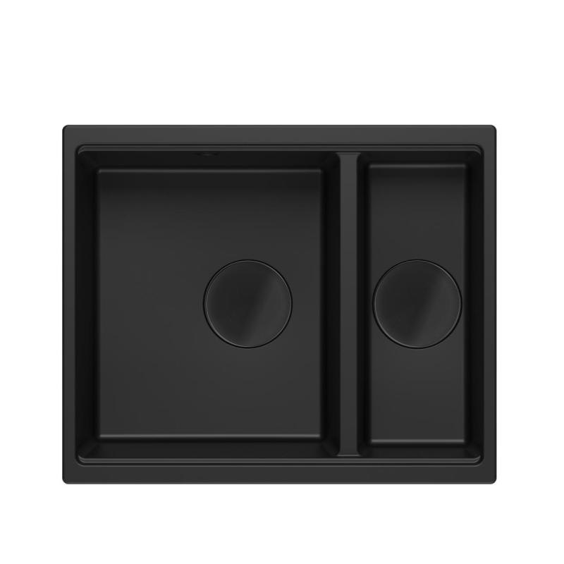 Quadri Newport II preto 1,5 cuba de granito instalação superior e inferior 555x460mm com plugue de aço inoxidável 1208957861