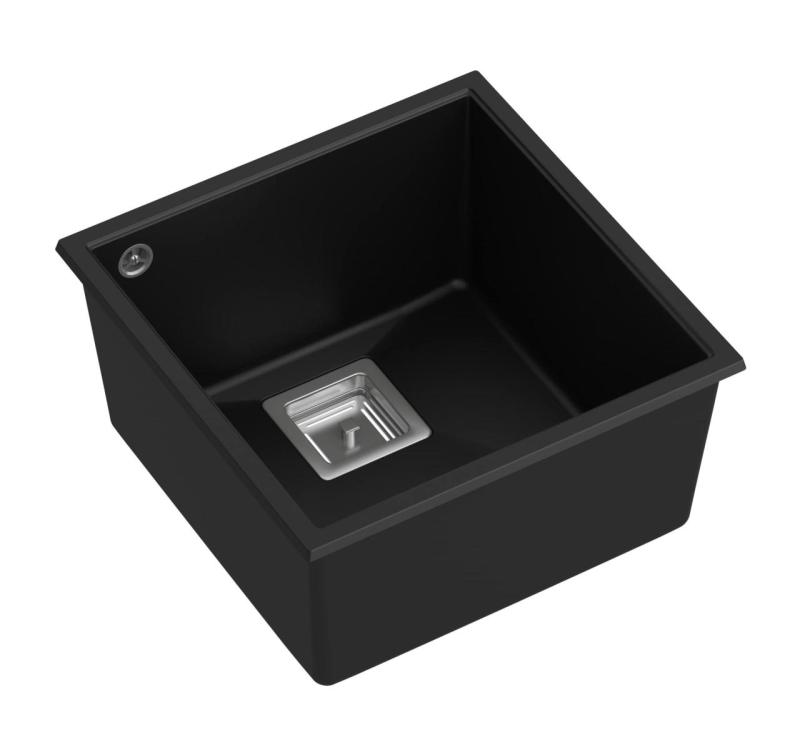 Quadri Quadrangle pia de granito preto com montagem inferior 42x42cm com plugue de aço inoxidável 1208957887